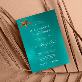 Invitación Boda de destino azul de la playa de verano