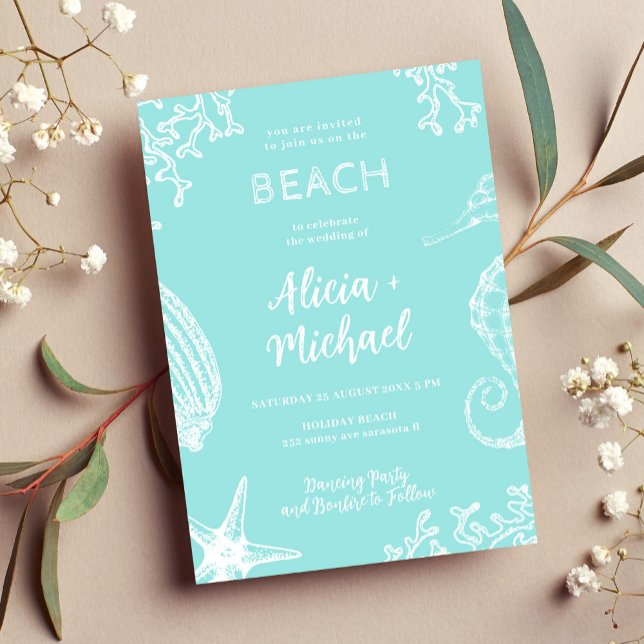 Invitación Boda de destino azul de Ocean beach aqua (Subido por el creador)