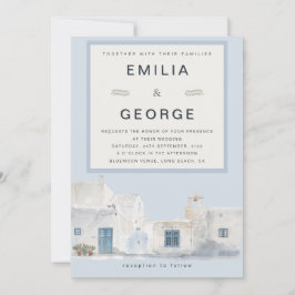 Invitación Boda de destino azul griego | Elegante