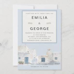 Invitación Boda de destino azul griego Elegante