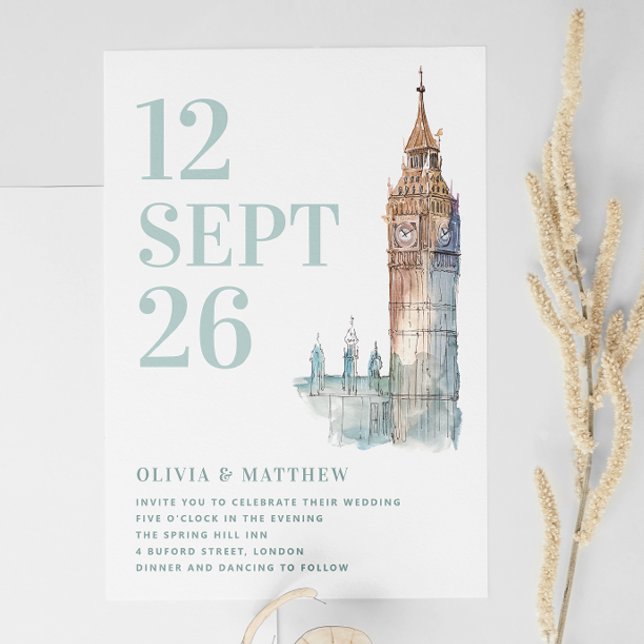 Invitación Boda de destino Big Ben / Londres + foto QR (Subido por el creador)