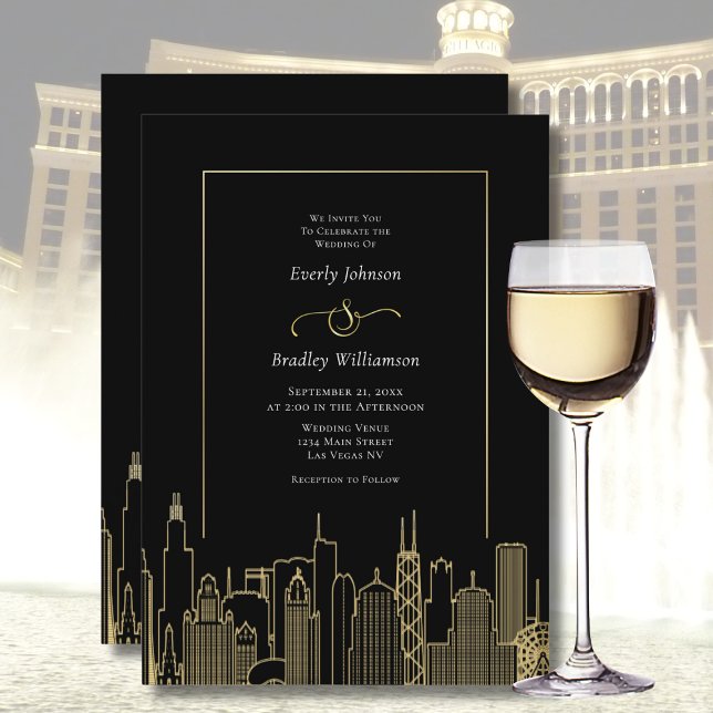 Invitación Boda de destino Black Gold Elegant Las Vegas (Subido por el creador)