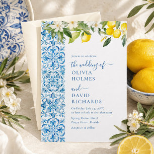Invitación Boda de Destino con Azulejos Azules de Limón Itali