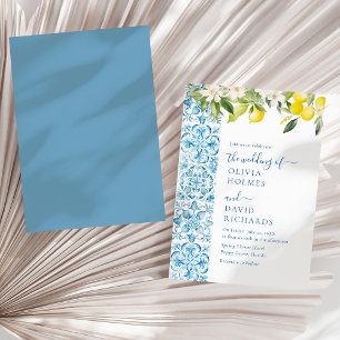 Invitación Boda de Destino con Azulejos Azules de Limón Itali