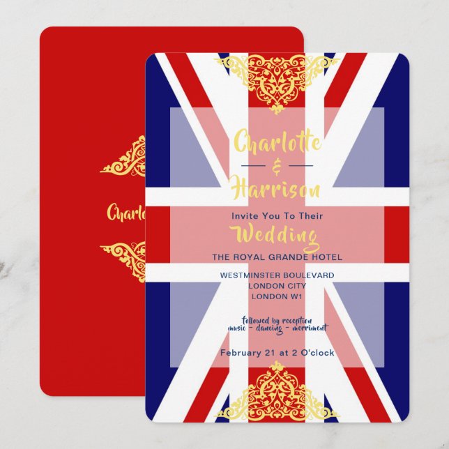 Invitación Boda de destino con bandera británica Jack (Anverso / Reverso)