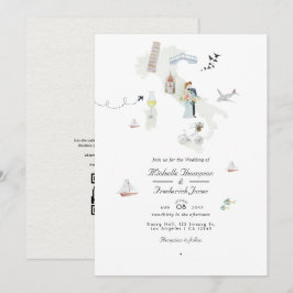 Invitación Boda de destino con código QR italiano en acuarela