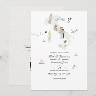 Invitación Boda de destino con código QR italiano en acuarela