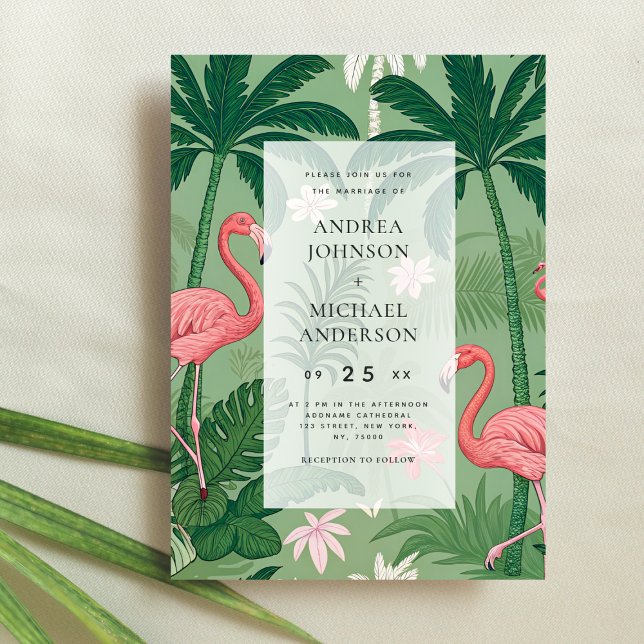 Invitación Boda de Destino con Palma Tropical Flamenco (Subido por el creador)