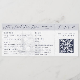 Invitación Boda de destino con pase de embarque de barco náut