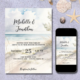 Invitación Boda de destino costero de la playa de acuarela