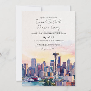 Invitación Boda de destino de acuarela de Seattle