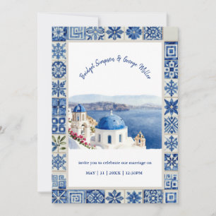 Invitación Boda de destino de acuarela de teja azul de Santor