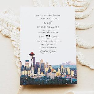 Invitación Boda de destino de acuarela del horizonte de SEATT