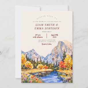 Invitación Boda de destino de acuarela en el lago Fall Mounta