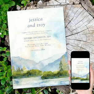 Invitación Boda de destino de acuarela en lago de montaña