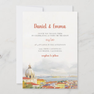 Invitación Boda de destino de acuarela en Lisboa
