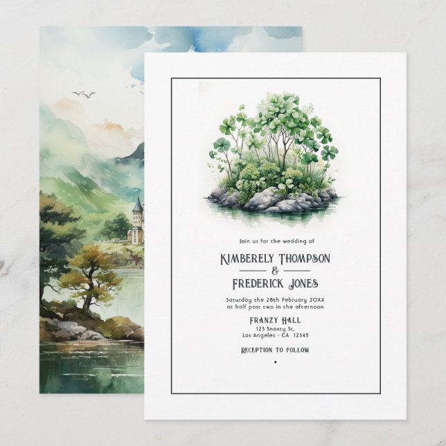 Invitación Boda de destino de acuarela Irlanda (Anverso / Reverso)