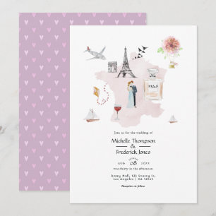 Invitación Boda de destino de acuarela París Monograma