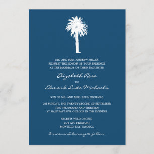 Invitación Boda de destino de árbol de palma azul de la marin