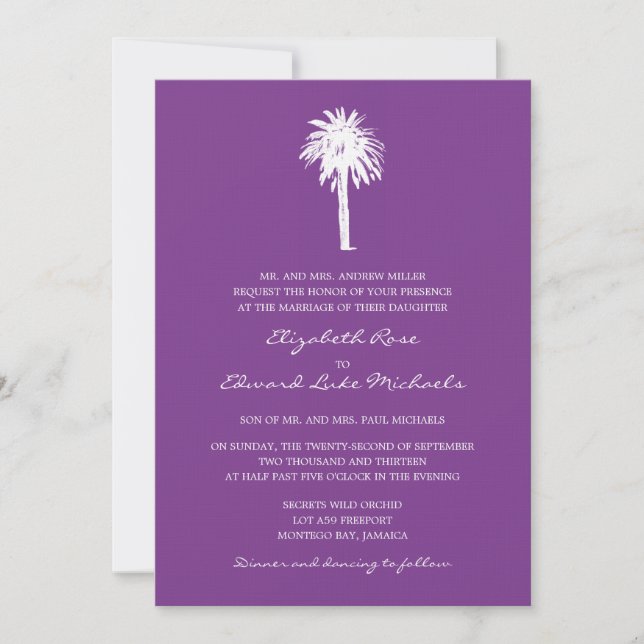 Invitación Boda de destino de árbol púrpura (Anverso)
