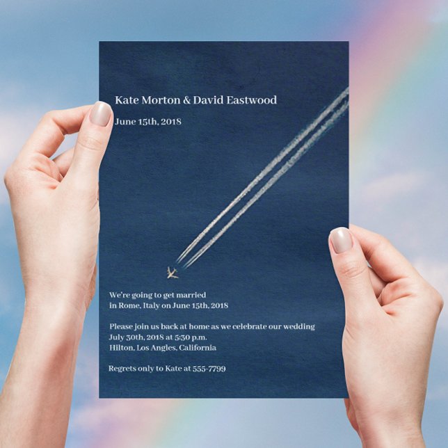 Invitación ©Boda de destino de avión de alta altitud azul (Subido por el creador)