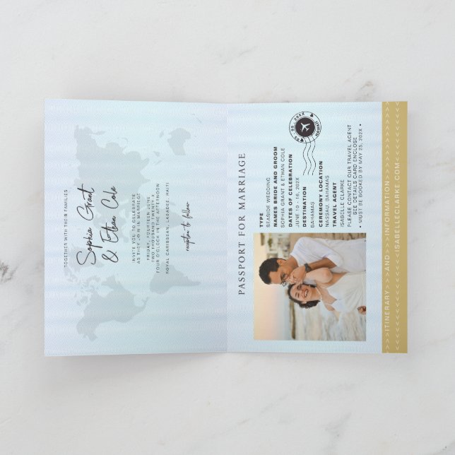 Invitación Boda de destino de avión de oro falso  (Interior)