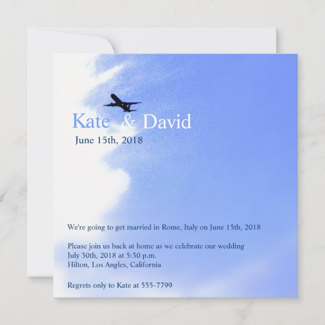 Invitación Boda de destino de avión en el cielo personalizada (Anverso)