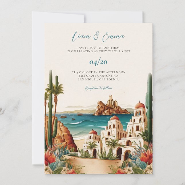 Invitación Boda de destino de Cabo San Lucas (Anverso)