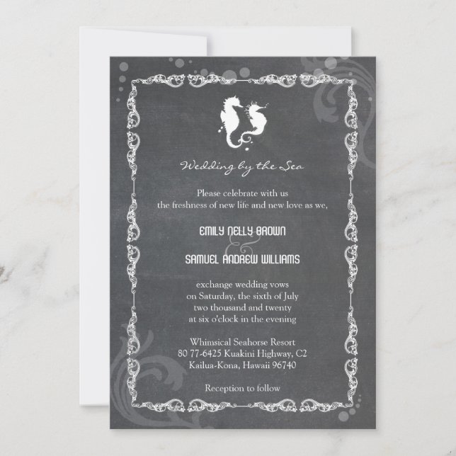 Invitación Boda de destino de Chalkboard SeaHorse (Anverso)