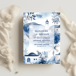 Invitación Boda de destino de color de agua Santorini