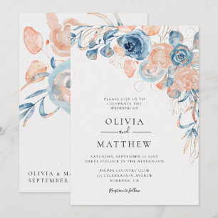 Invitación Boda de destino de coral Rosa azul del océano
