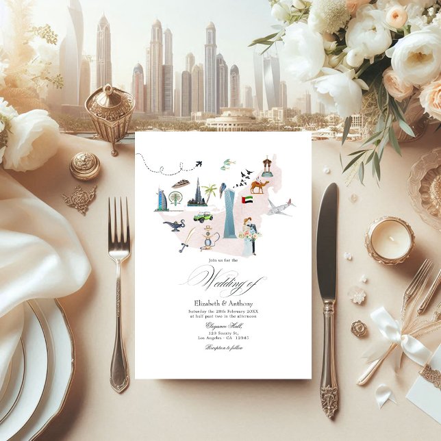 Invitación Boda de destino de Emiratos Árabes Unidos en Dubai (Dubai UAE Destination Wedding Invitation)