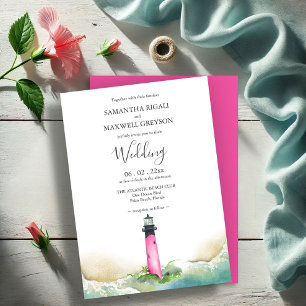 Invitación Boda de destino de faro rosa náutico
