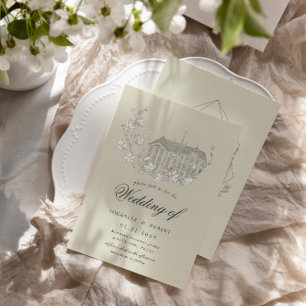 Invitación Boda de Destino de Florales Esbozadas Vintage