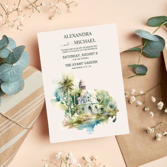 Invitación Boda de destino de grano de color agua (Subido por el creador)