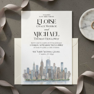 Invitación Boda de Destino de Horizonte Urbano con Acuarela M