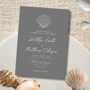 Invitación Boda de destino de la caparazón gris oscuro modern