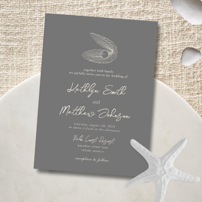 Invitación Boda de destino de la caparazón gris oscuro modern (Subido por el creador)