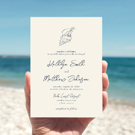 Invitación Boda de destino de la concha azul de la marina mod