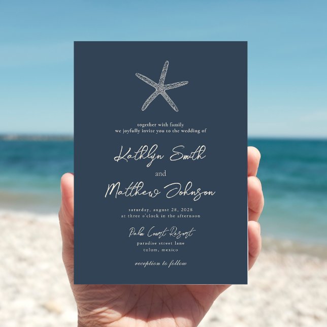 Invitación Boda de destino de la concha azul de la marina mod (Subido por el creador)