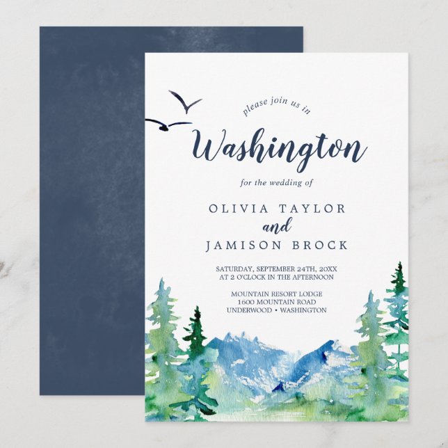 Invitación Boda de destino de la montaña de Washington (Anverso / Reverso)