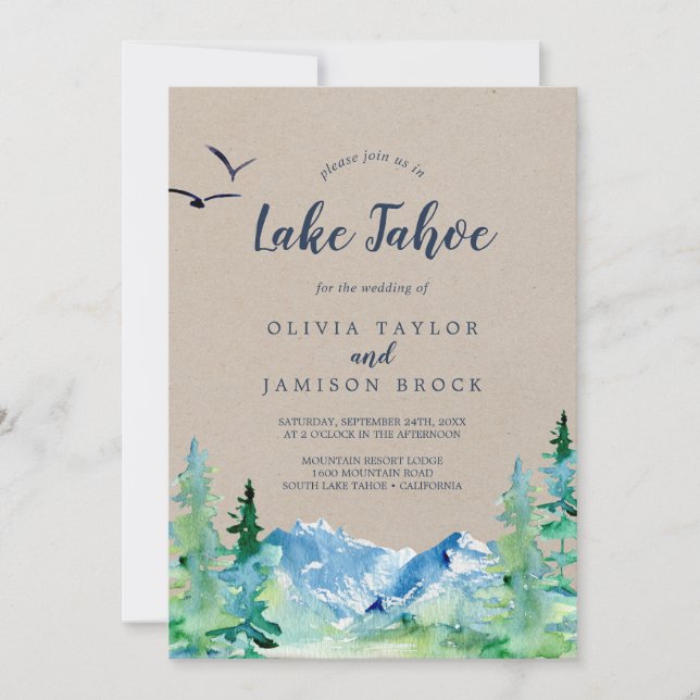 Invitación Boda de destino de la montaña Kraft Lake Tahoe (Anverso)