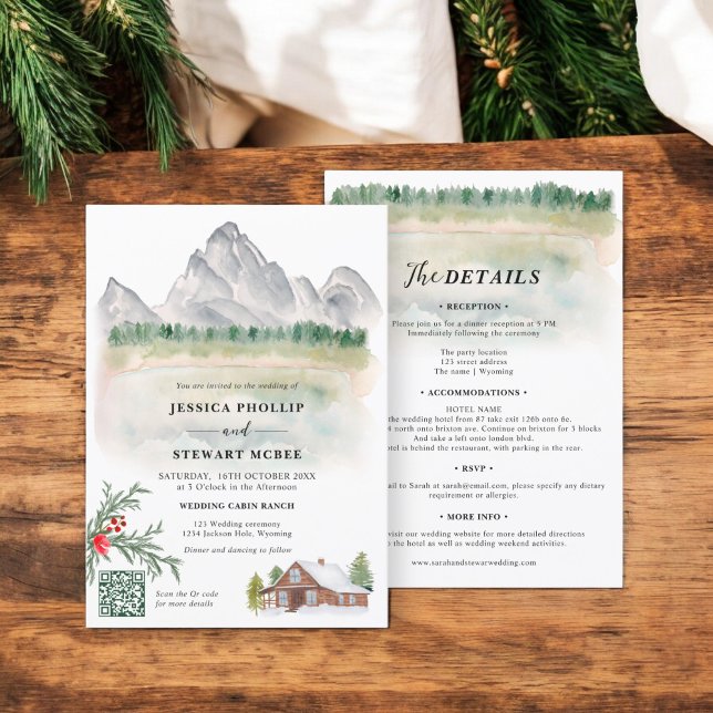Invitación Boda de destino de la montaña rusa Wyoming (Rustic mountain Wyoming destination wedding Invitation)