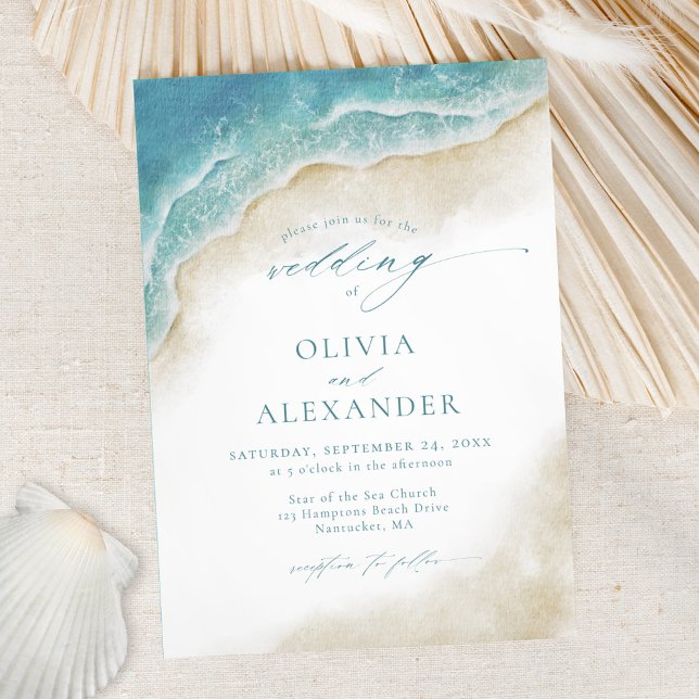 Invitación Boda de destino de la playa costera acuarela (Subido por el creador)