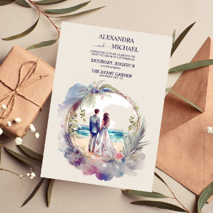 Invitación Boda de destino de la playa de acuarela caprichosa