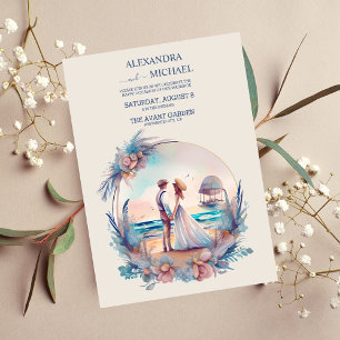 Invitación Boda de destino de la playa de acuarela caprichosa