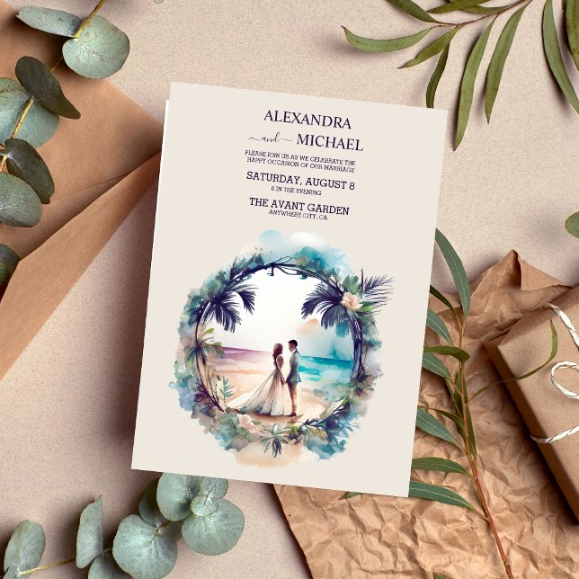 Invitación Boda de destino de la playa de acuarela caprichosa (Subido por el creador)
