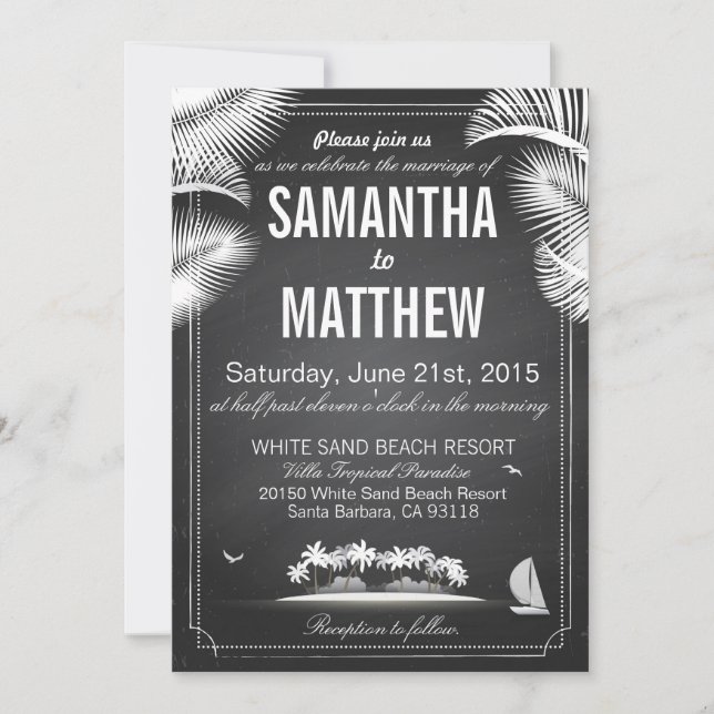 Invitación Boda de destino de la playa de Chalkboard Island (Anverso)