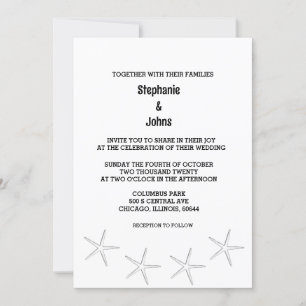 Invitación Boda de destino de la playa de Starfish Blanco Neg