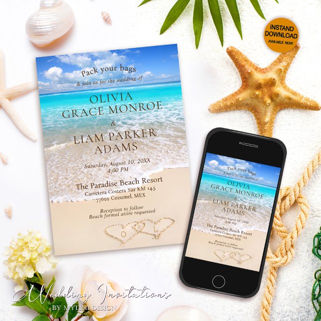 Invitación Boda de destino de la playa tropical del Océano Az (Subido por el creador)